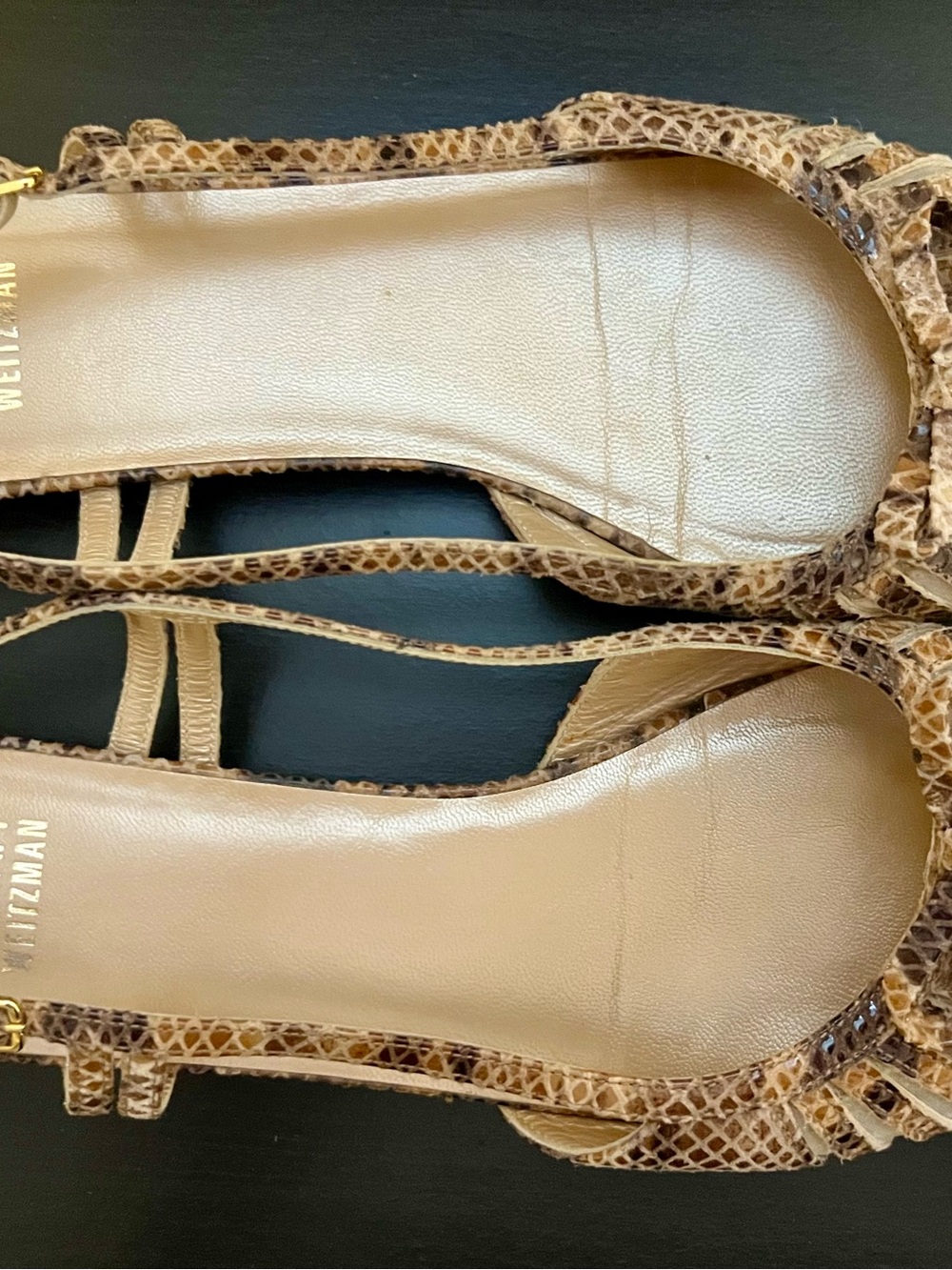 Stuart Weitzman Tan Brown Snakeskin-Print Women’s Flats